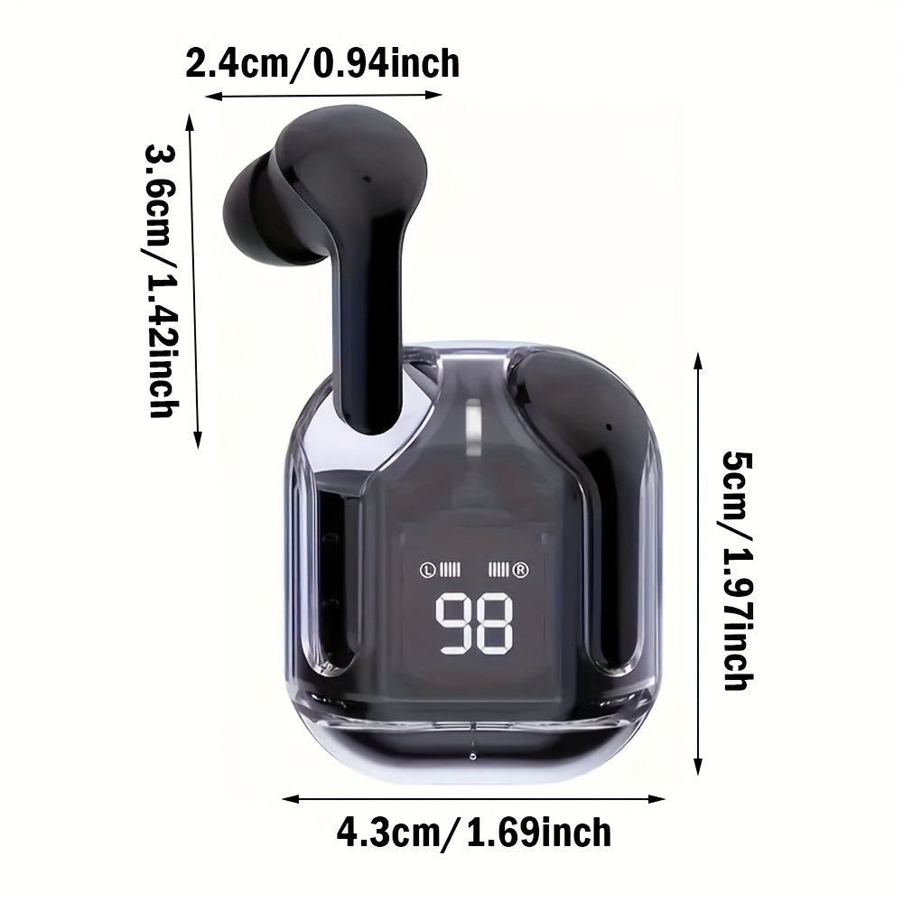 Wireless Earbuds with LED Digital Display and USB-C Charging Case, Touch Control In-Ear Headphones with Noise Cancelling Voice Call, Low Latency, Easy Pairing, Open-Back Earcups, Non-Waterproof Plastic Build, Compatible with