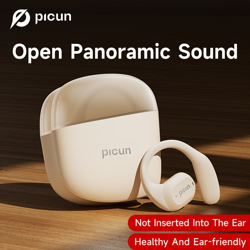 Picun H1 Ultra-Lightweight Wireless Earbuds - True Open Ear Design for Unmatched Comfort - HD Sound with CVC Noise Cancellation - LED Power Display & Touch Control - Perfect for Running, Cycling, and Workouts