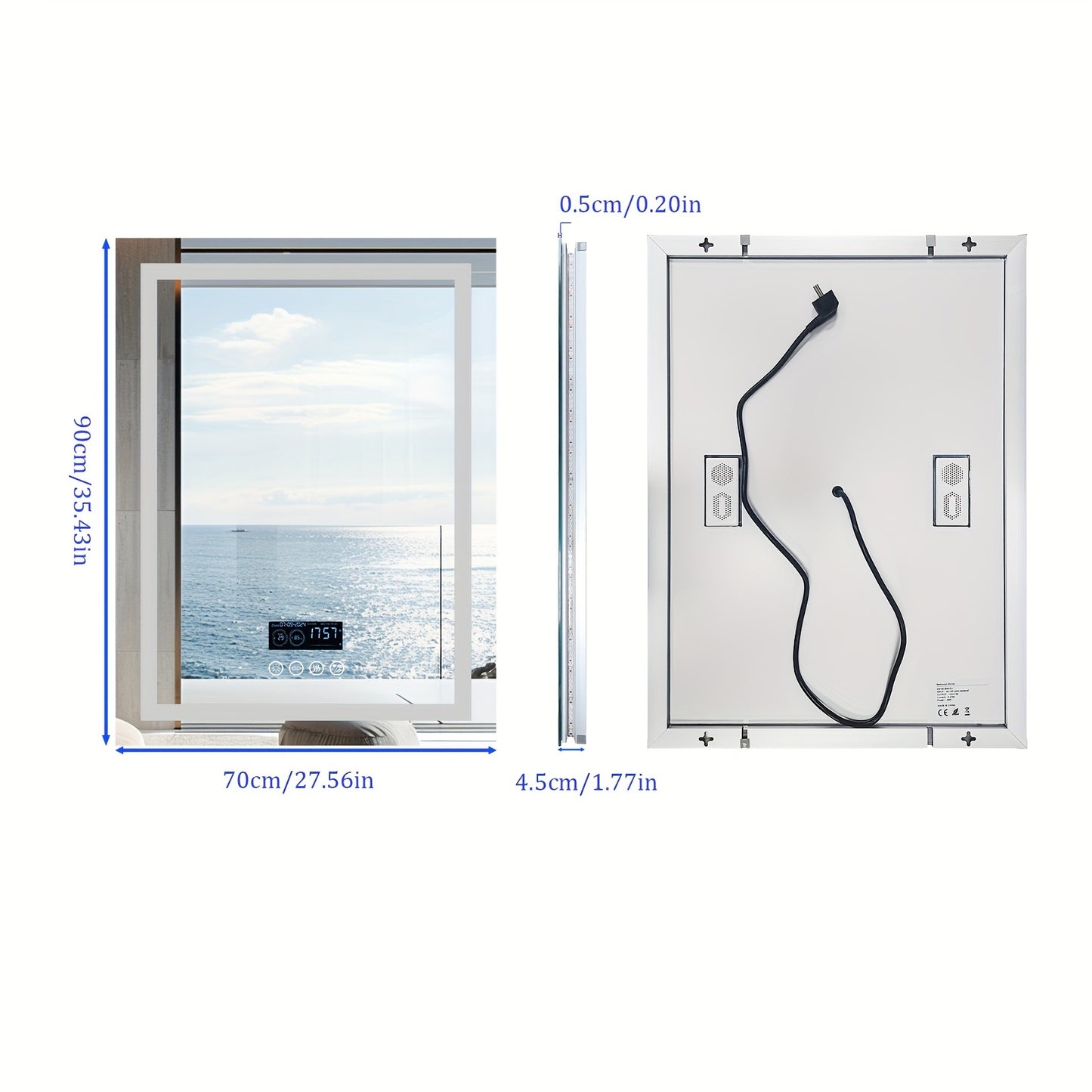 28" X 36" LED Lighted Bathroom Mirror Lighted Bathroom Music Mirror With Dual LED Light Strips Smart Wall Vanity Mirror, Front-lit, Dimming, Date And Time