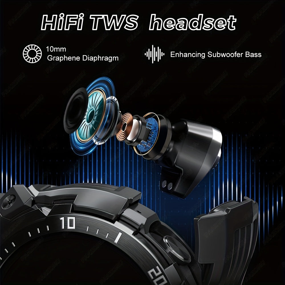 2025 New 3-In-1 Smartwatch with Wireless Earbuds for Men, Music And Fitness Features, 1.46-Inch HD Display, Call Functionality, Speaker, Recording, Sports Tracker, Compatible with Ios And Android, Long Battery Life