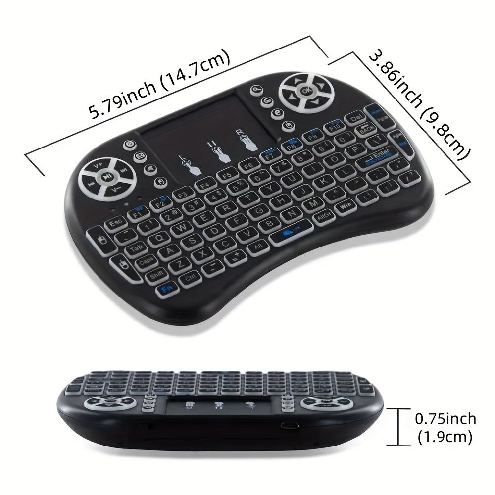 W WUDUNG I8 Mini Wireless Keyboard with Air Mouse & Touchpad - 2.4G Handheld Remote, English Layout, 7-Color Backlit for Android TV Box & PC