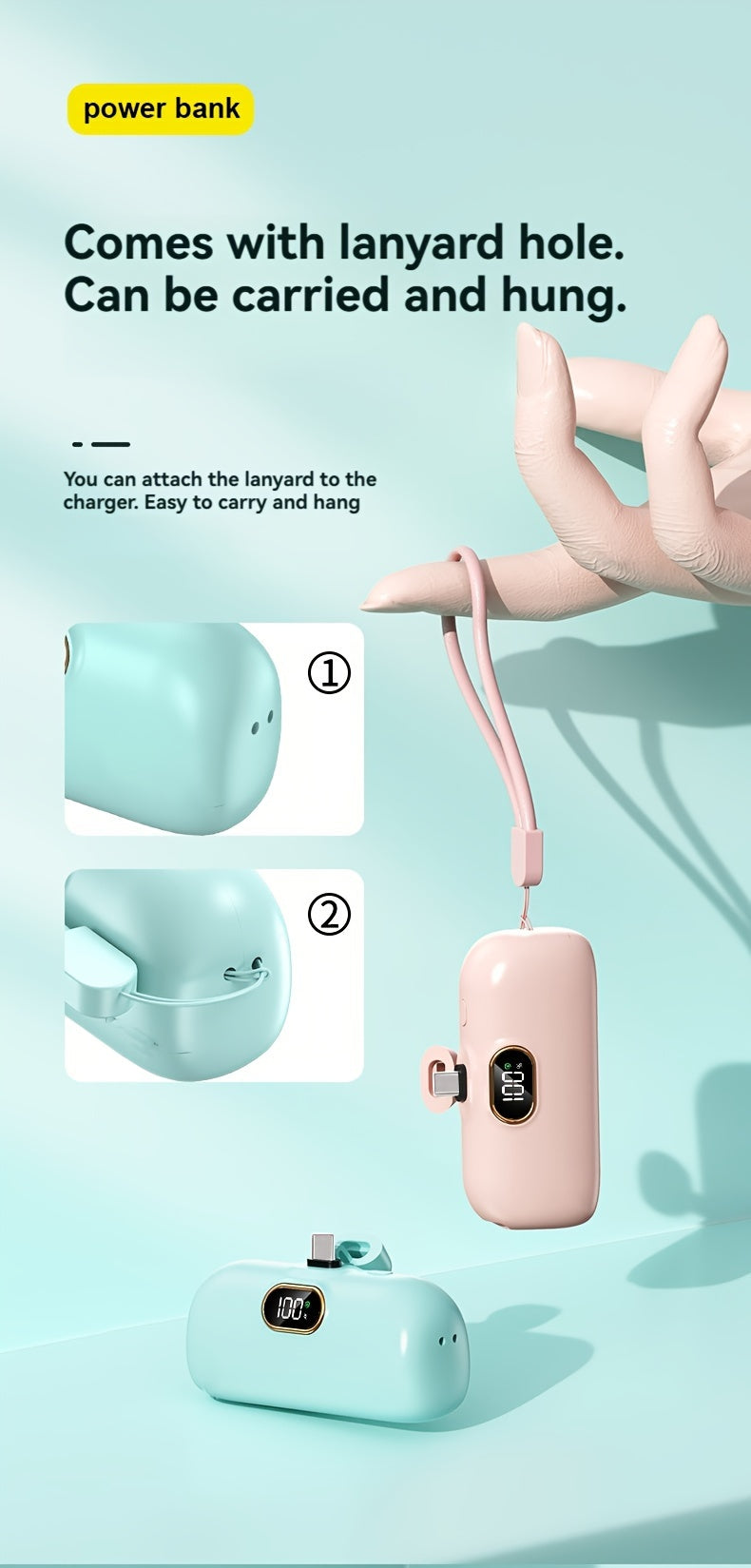 5000mAh Mini Power Bank Wireless Fast Charger Comes With Output Cable, Mini Portable External Battery, Power Bank For IPhone14, Samsung Android Power Bank