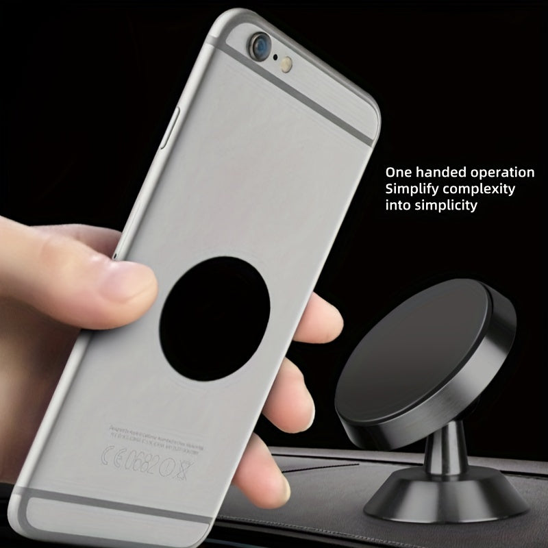 Magnetic Car Phone Mount, Aluminum Alloy Strong Magnet Holder, 360° Rotation Dashboard Stand, Waterproof, Universal Compatibility with Smartphones, No Charge Needed, Metal Bracket with 4 Powerful Built-in Magnets