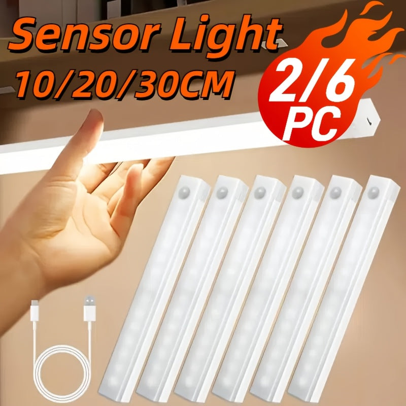 2/6pcs Battery Operated Under Cabinet Lights, Ultra-Bright Wireless Motion Sensor Light Indoor, Smart LED Motion Sensor Lights, Under-Cabinet Lighting, Magnetic Dimmable Closet Lights, Wireless Under Counter Lights For Kitche
