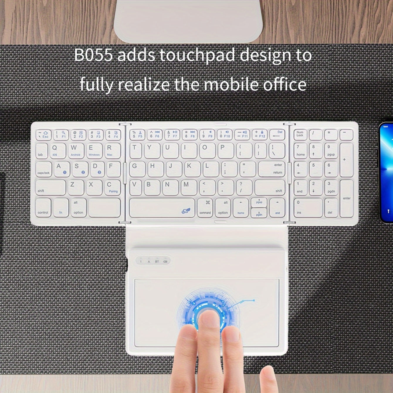 1pc JOMAA Compact Folding Wireless Keyboard for iPad Air 2, Touchpad Design, Windows 10 Compatible, USB Cable Included, Rechargeable Polymer Battery, Smart Hand Orientation, Wireless Connectivity