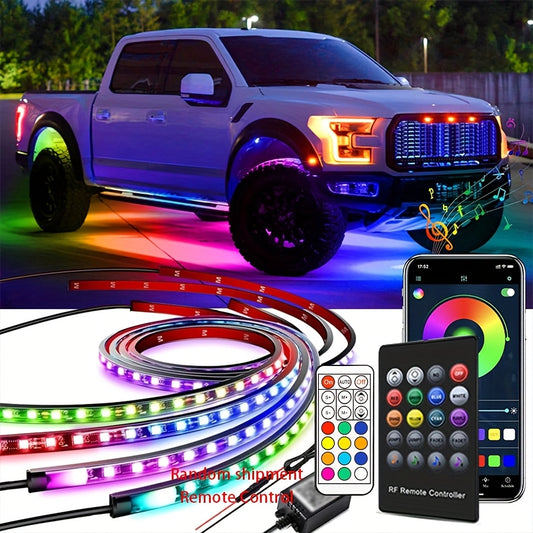 [RGB Car LED Lights] 4pcs RGB Car LED Light Strips - Universal Car LED Base Lights with APP, Music Mode, Wireless Remote Control - Car Decorative Light Strips for Camping, Travel, LED Christmas Light