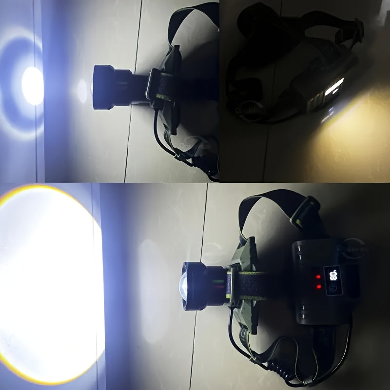 Super Bright LED Flashlight with Digital Battery Display, 18650 Rechargeable, 5-in-1 Zoom Modes & Adjustable Beam, Flash Light for Camping,, Emergency - Heavy-Duty Portable Torch with Cable (Compatible with Power Banks)