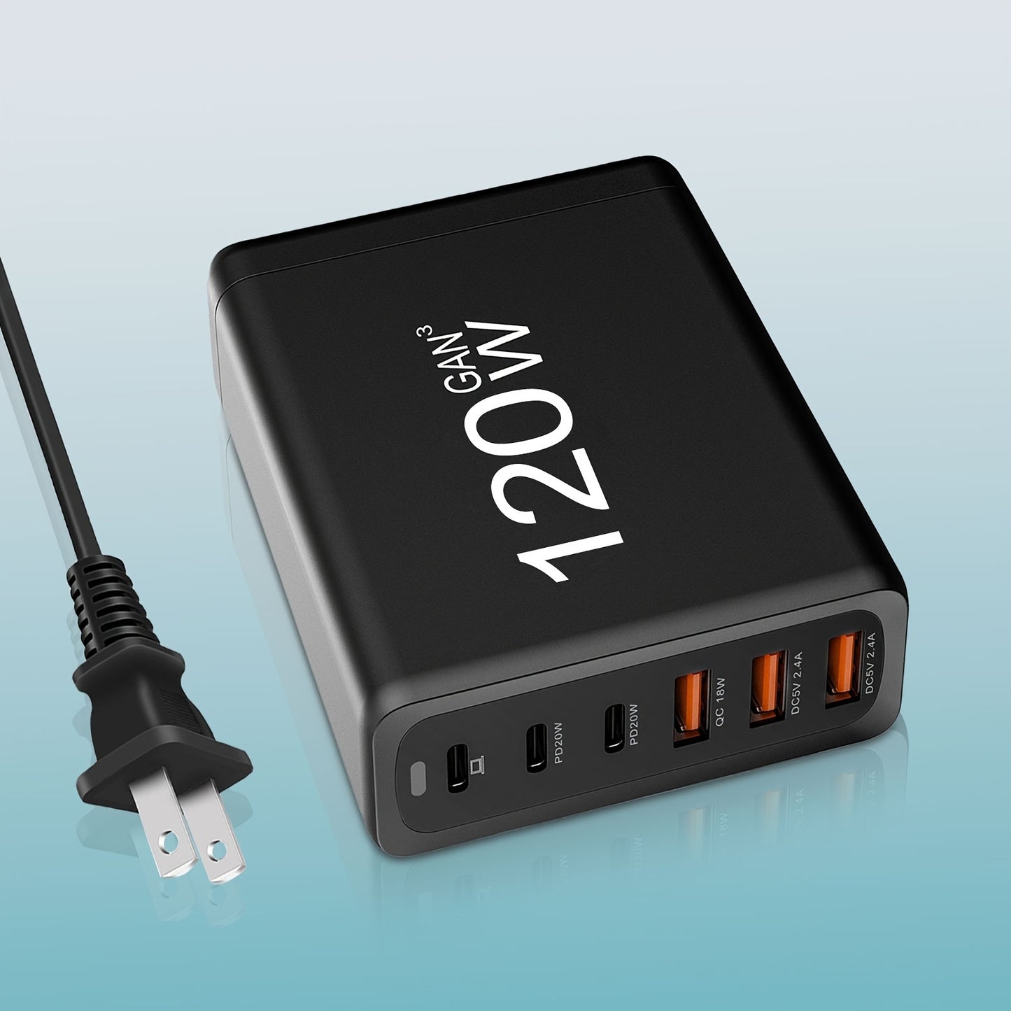 6-Port PD Fast Charger - Rapid Charging, Compact, and Foldable - Compatible with MacBook Pro/Air, iPad Pro, iPhone 14/13/12, Galaxy Note20 S22, Pixel with 5Ft AC Extension Cord