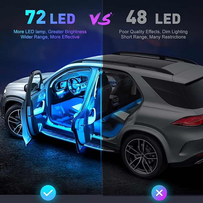 [RGB Car LED Lights] 4pcs RGB Car LED Light Strips - Universal Car LED Base Lights with APP, Music Mode, Wireless Remote Control - Car Decorative Light Strips for Camping, Travel, LED Christmas Light