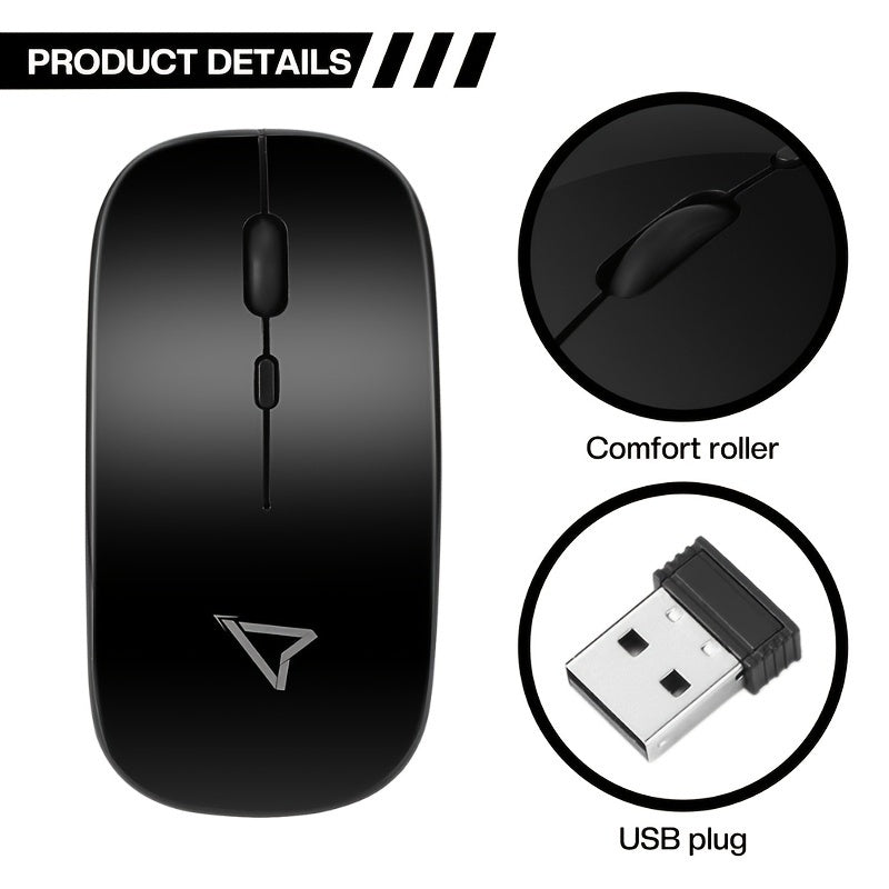 Ergonomic 2.4G Wireless Mouse - Sleek, Portable Design for PC & Laptop Gaming | Optical Technology, No Battery Required