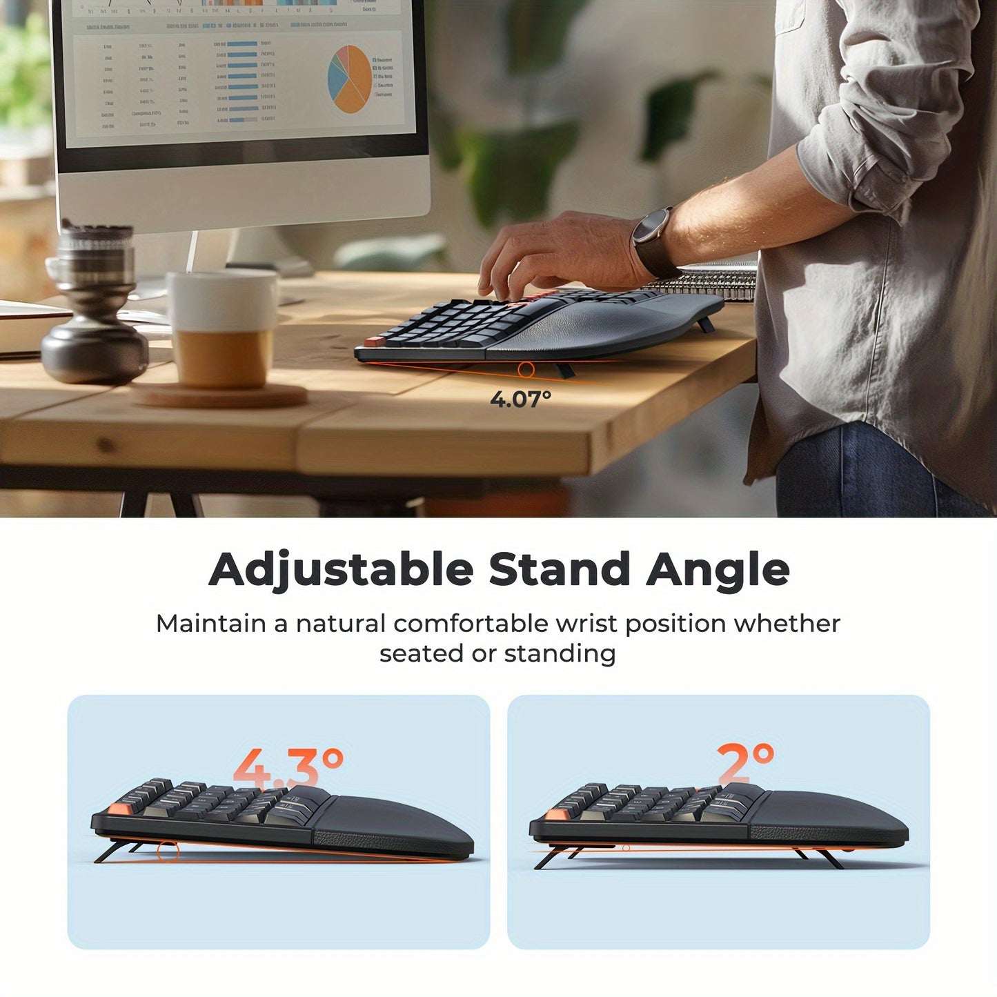 MEETION Ergonomic Keyboard And Mouse Wireless Combo, BT/2.4G Ergo Split Keyboard With Palm Rest, Adjustable Wireless Mouse, Rechargeable Keyboard Mouse For Windows/Mac/Android Halloween Christmas Gift