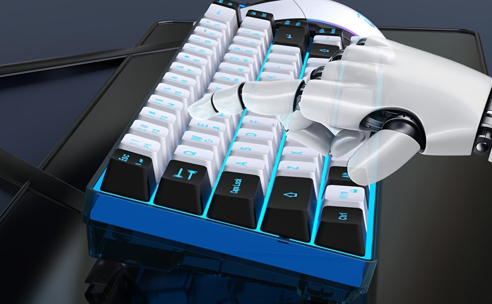 Snpurdiri 60% Wireless Gaming Keyboard and Mouse Combo, Ice Blue Backlit, Rechargeable 2000mAh Battery, Compact Anti-Ghosting Design, Includes RGB Mice for PC & Laptop - White & Black, Gaming Accessories | Compact Keyboard La