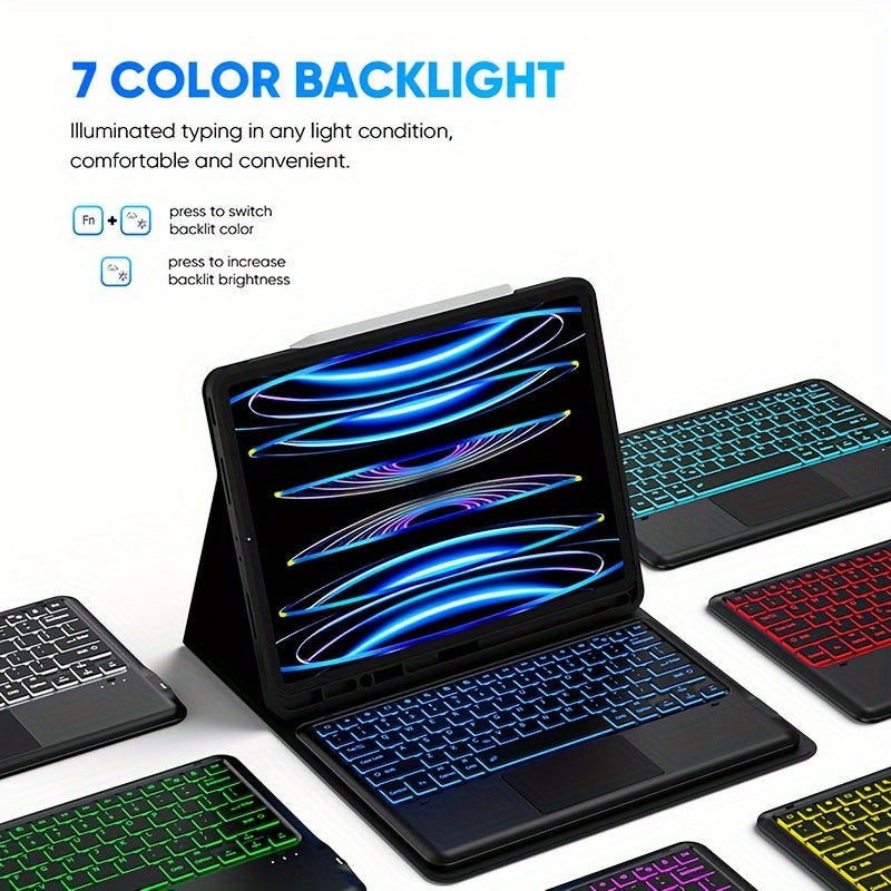 12.9" Case With Keyboard For IPad Pro (iPad Not Included) Keyboard With Trackpad 7 Color Backlit, Detachable Wireless Keyboard Compatible For IPad Pro 12.9 6th Generation 2023, 5th Gen, 4th Gen, 3rd Gen, Black