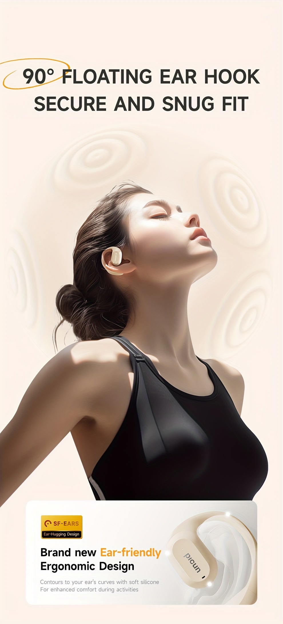 Picun H1 Ultra-Lightweight Wireless Earbuds - True Open Ear Design for Unmatched Comfort - HD Sound with CVC Noise Cancellation - LED Power Display & Touch Control - Perfect for Running, Cycling, and Workouts