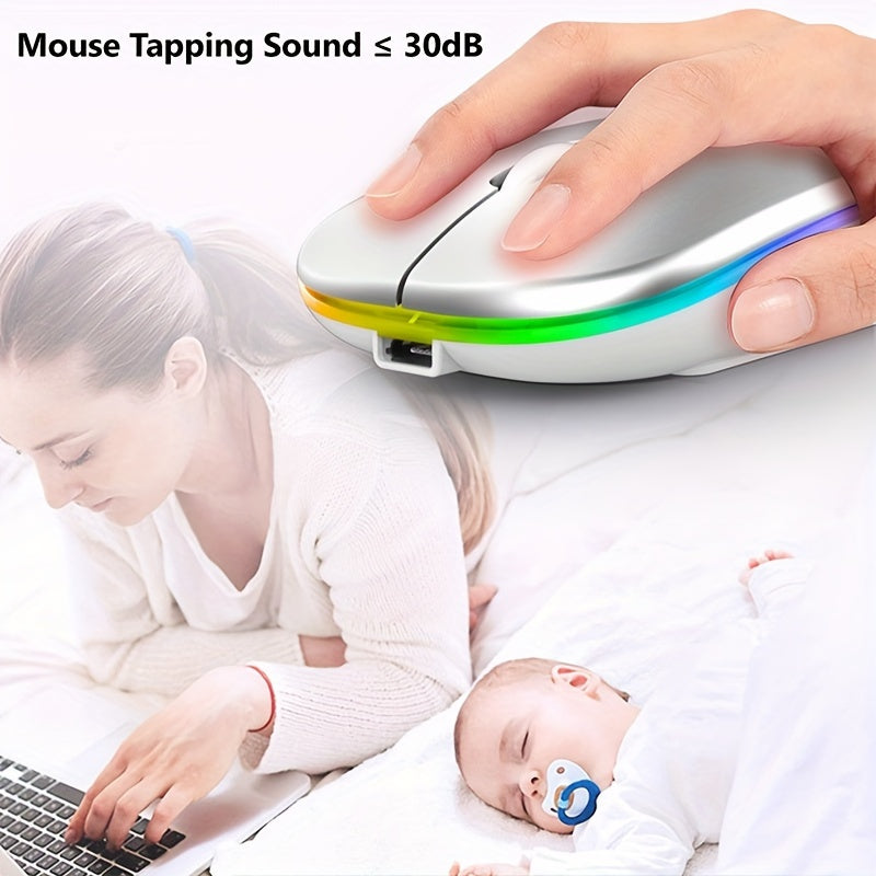Ergonomic Wireless Mouse with RGB Lighting - Dual Mode 2.4G/5.0G - Portable USB Receiver - Compatible with PC, Laptop, Tablet - Curved Design for Comfortable Use - 400mAh Rechargeable Battery