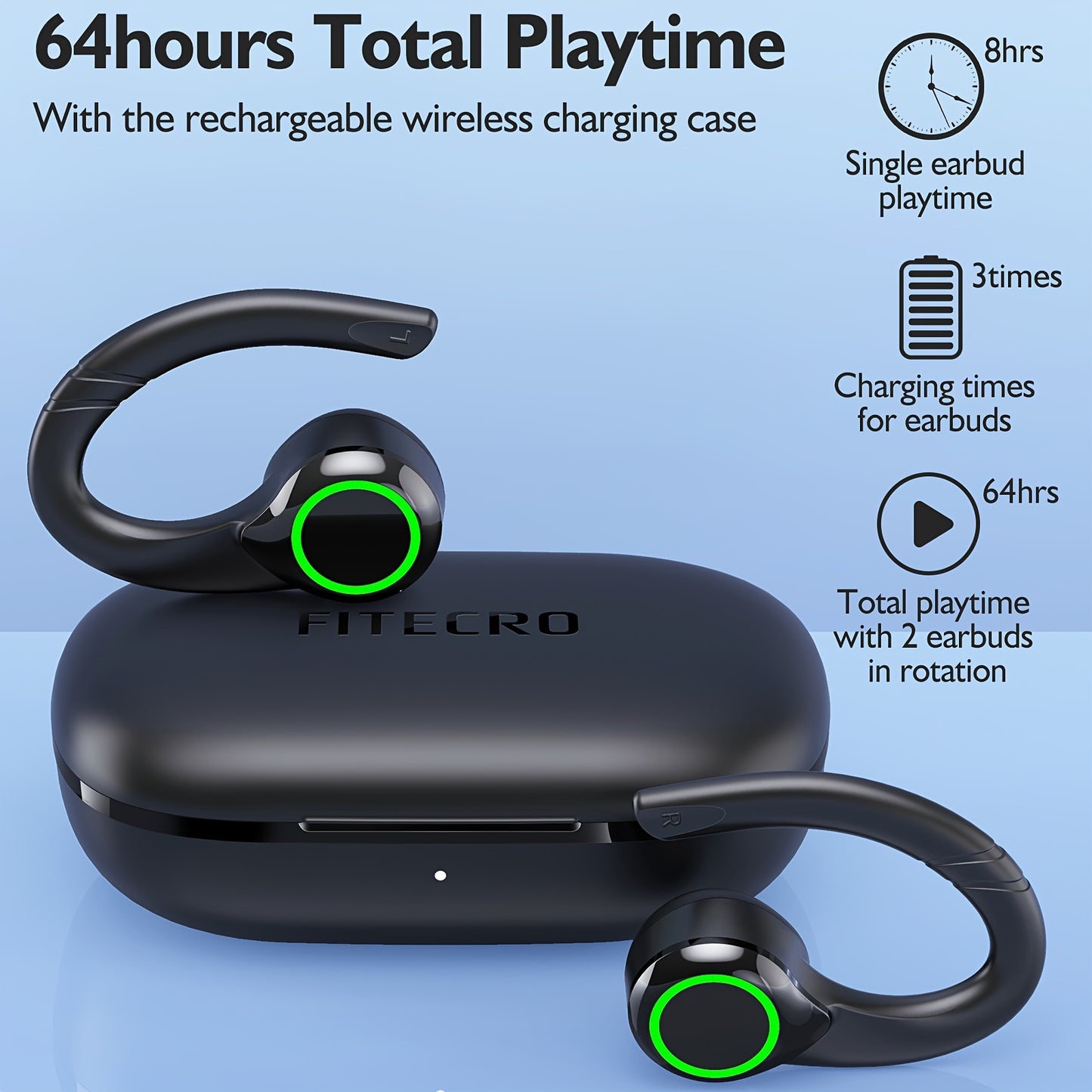 64H Total Playtime Wireless Earbuds - Earbud Headphones with BT V5.3, 4 Built-in Mic, In-Ear Stereo Sound, Sweat-Resistant Design for Sports and Running
