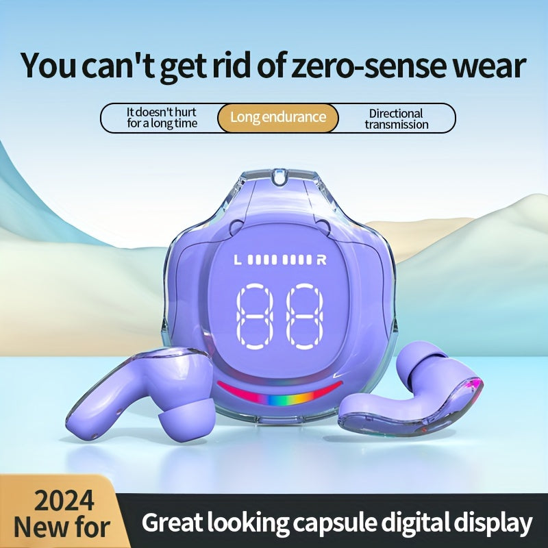 Wireless 5.4 Wireless Earbuds Built-in Ambient Lighting Sports Gaming Headset Bass Touch Control Headset Digital Display