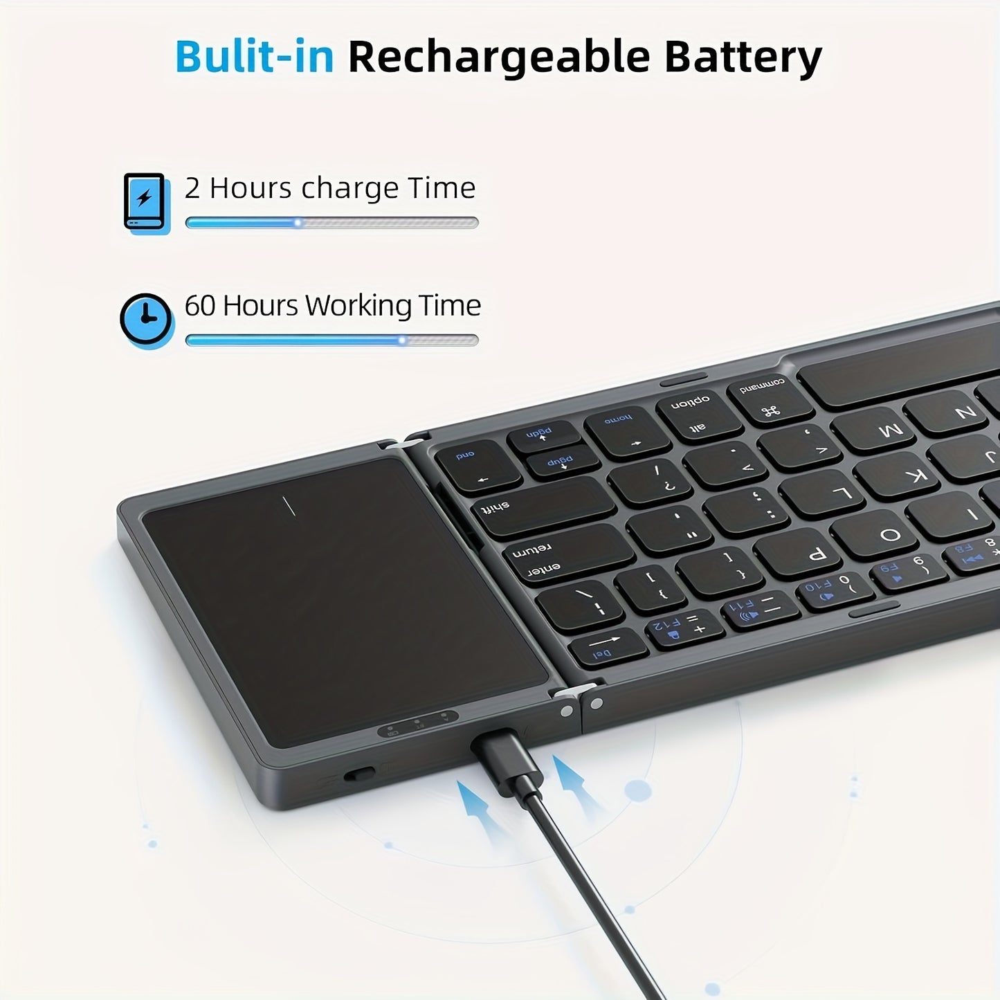 OMOTON Foldable Wireless Keyboard With Touchpad, Wireless Folding Keyboard, Multi-Device And Rechargeable, Portable Keyboard For IPad, IPhone, Android, Windows Laptop, Desktop, Tablet And PC (Grey)