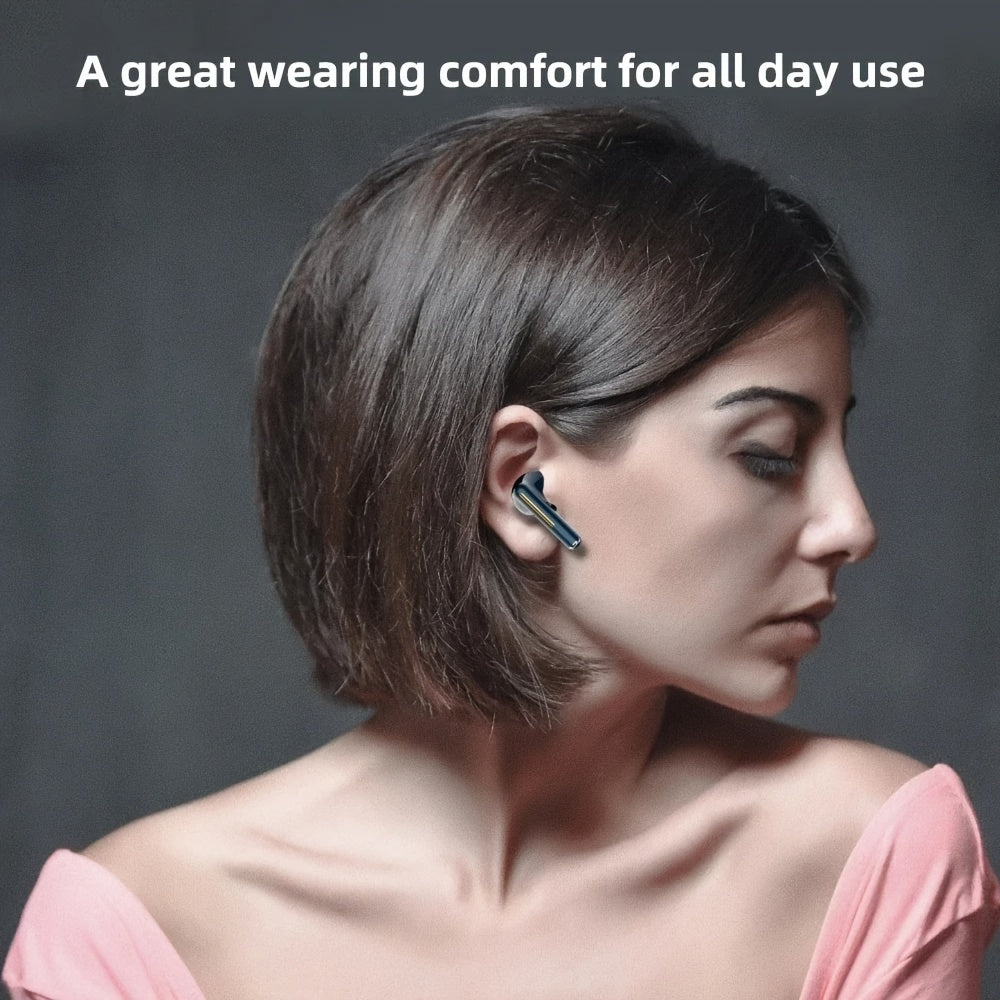 Wireless Earbuds with Volume Control, Semi-Open-Back Earphones with Condenser Microphone, Compatible with iPhone/Samsung/Android, HiFi Sound, ENC Noise Reduction, Long Battery Life, Rechargeable Lithium-Polymer, Ideal for Adu