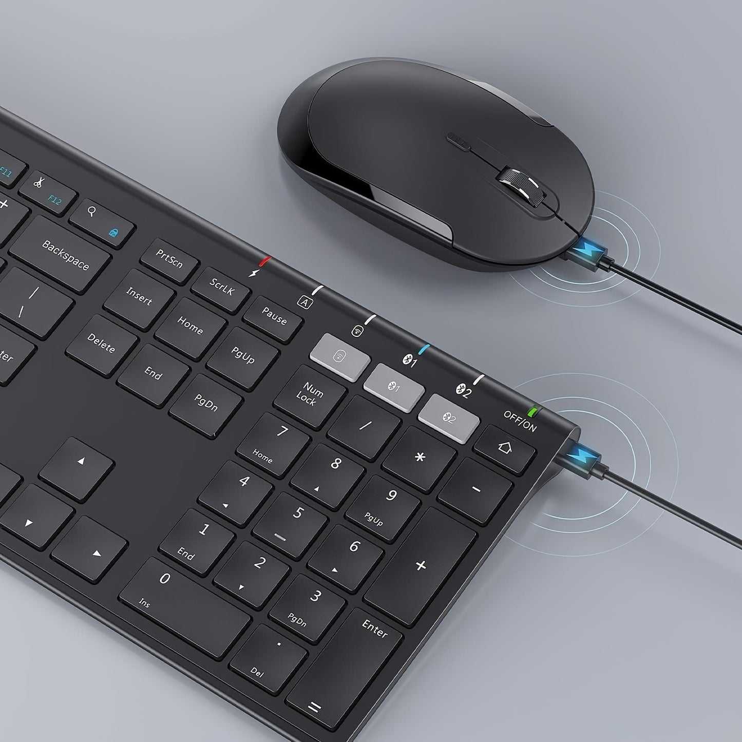 Wireless Keyboard And Mouse Combo, Multi-Device Rechargeable Keyboard And Mouse Set, Ultra-Slim Dual-Mode (BT 4.0 + USB) Keyboard And Mouse For Windows/ Mac OS/ IOS/ Android