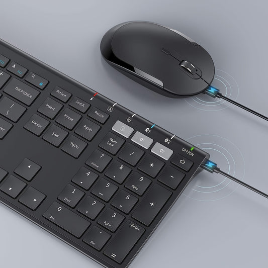 Wireless Keyboard And Mouse Combo, Multi-Device Rechargeable Keyboard And Mouse Set, Ultra-Slim Dual-Mode (BT 4.0 + USB) Keyboard And Mouse For Windows/ Mac OS/ IOS/ Android
