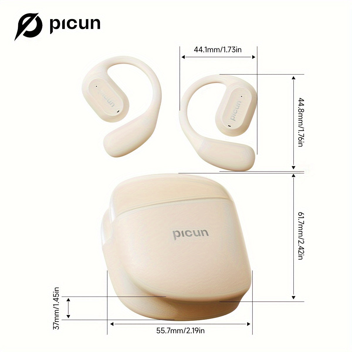Picun H1 Ultra-Lightweight Wireless Earbuds - True Open Ear Design for Unmatched Comfort - HD Sound with CVC Noise Cancellation - LED Power Display & Touch Control - Perfect for Running, Cycling, and Workouts