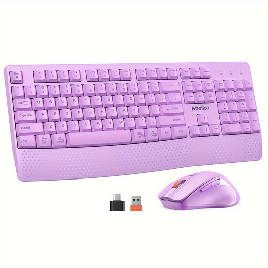 MEETION Wireless Keyboard And Mouse, Computer Keyboard Mouse, 3 DPI Adjustable USB A And USB C Adapter Full-Sized Cordless Keyboard And Mouse, Halloween Christmas Gift
