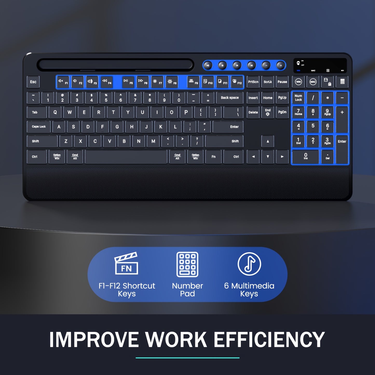 Wireless Keyboard And Mouse Backlit, 2.4GHz Lag-Free Rechargeable Keyboard Full-Size With Phone Holder Tablet Holder, Silent Ergonomic Wireless Keyboard Mouse Combo For Computer, PC, Laptop