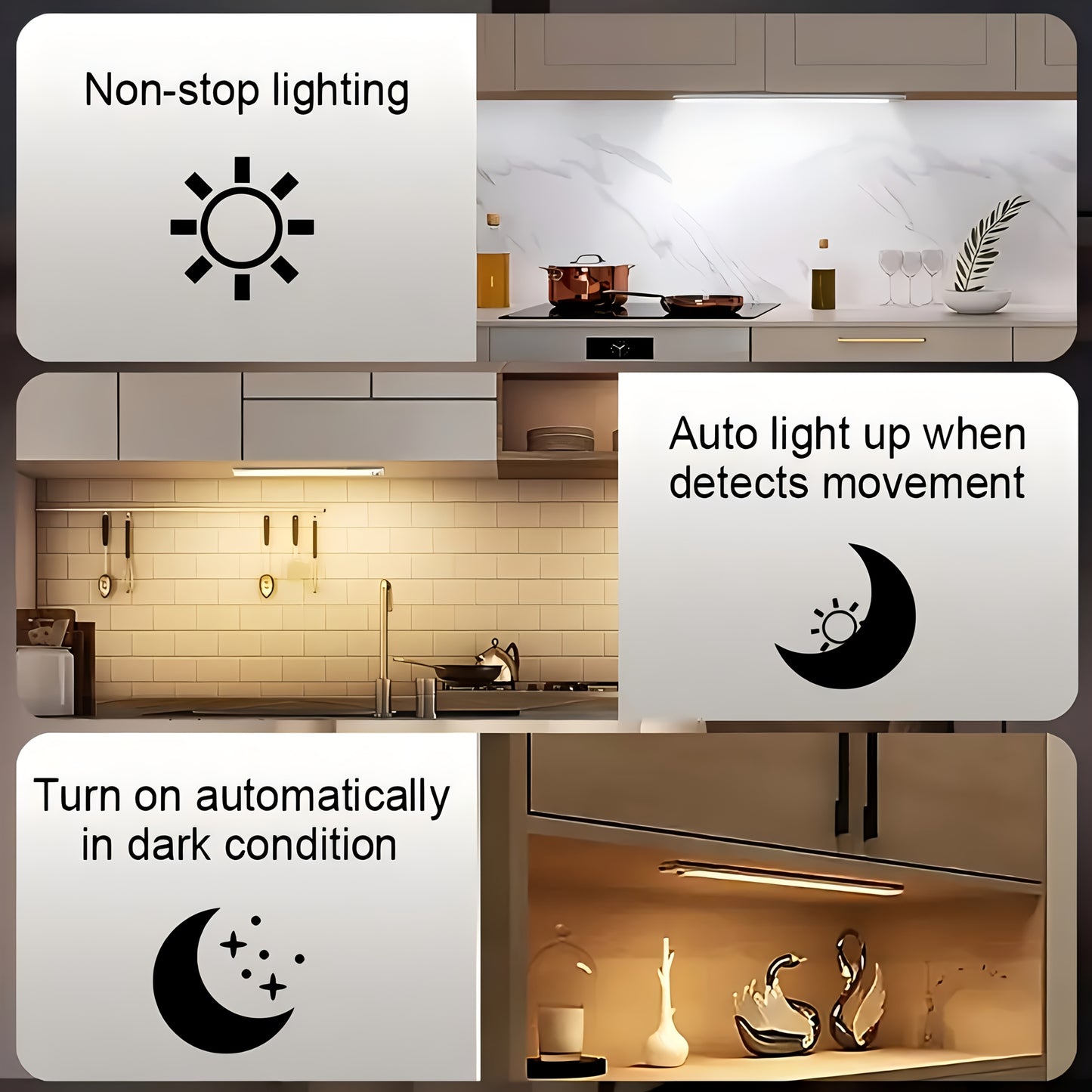 [LED Motion Sensor Lights] 2/4pcs LED Motion Sensor Under Cabinet Lights - 3 Color Temperatures Wireless USB Rechargeable Night Light - Indoor Closet Lights, Stick-On Anywhere Magnetic Under-Counter Light Fixtures