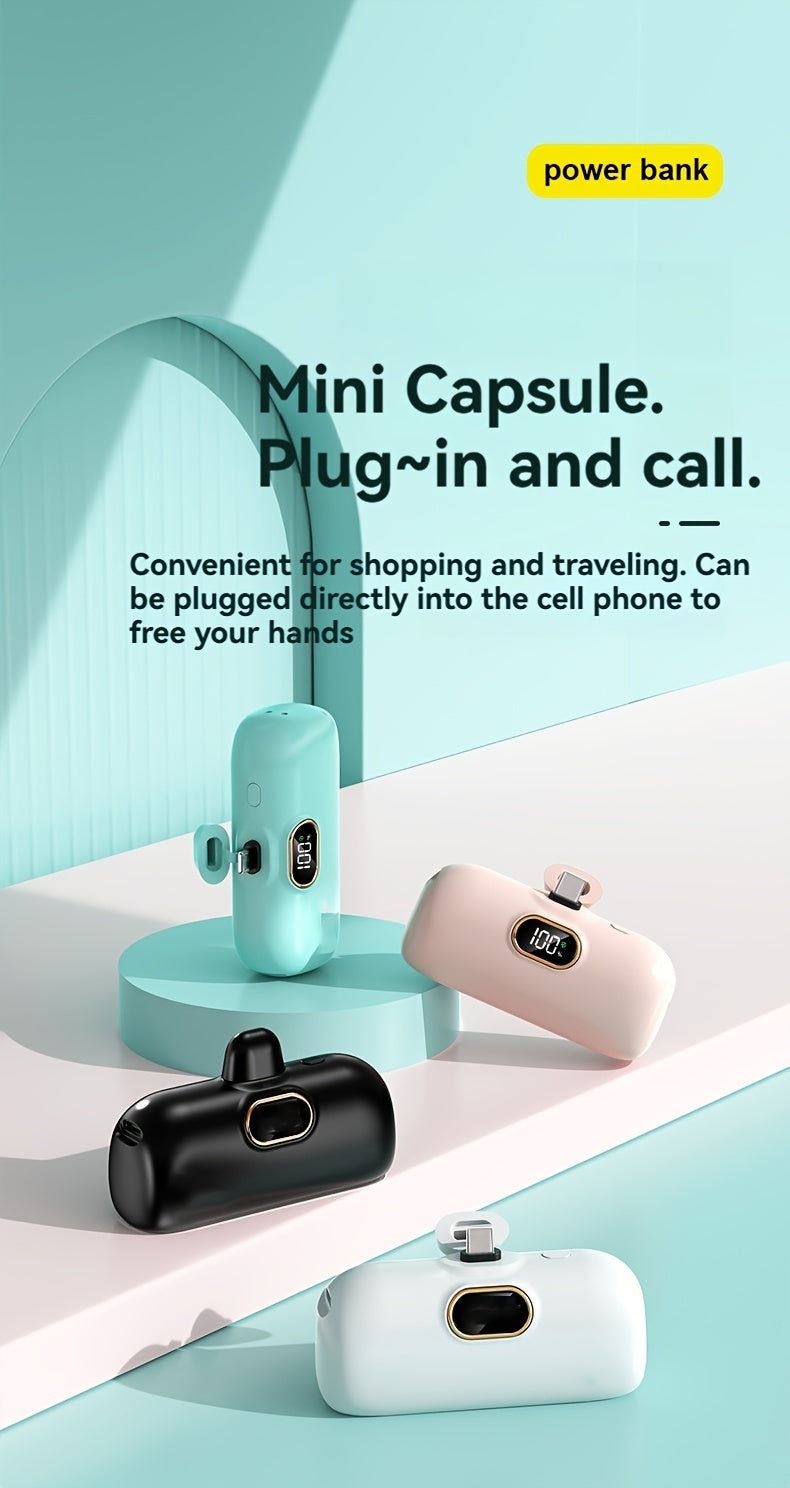 5000mAh Mini Power Bank Wireless Fast Charger Comes With Output Cable, Mini Portable External Battery, Power Bank For IPhone14, Samsung Android Power Bank