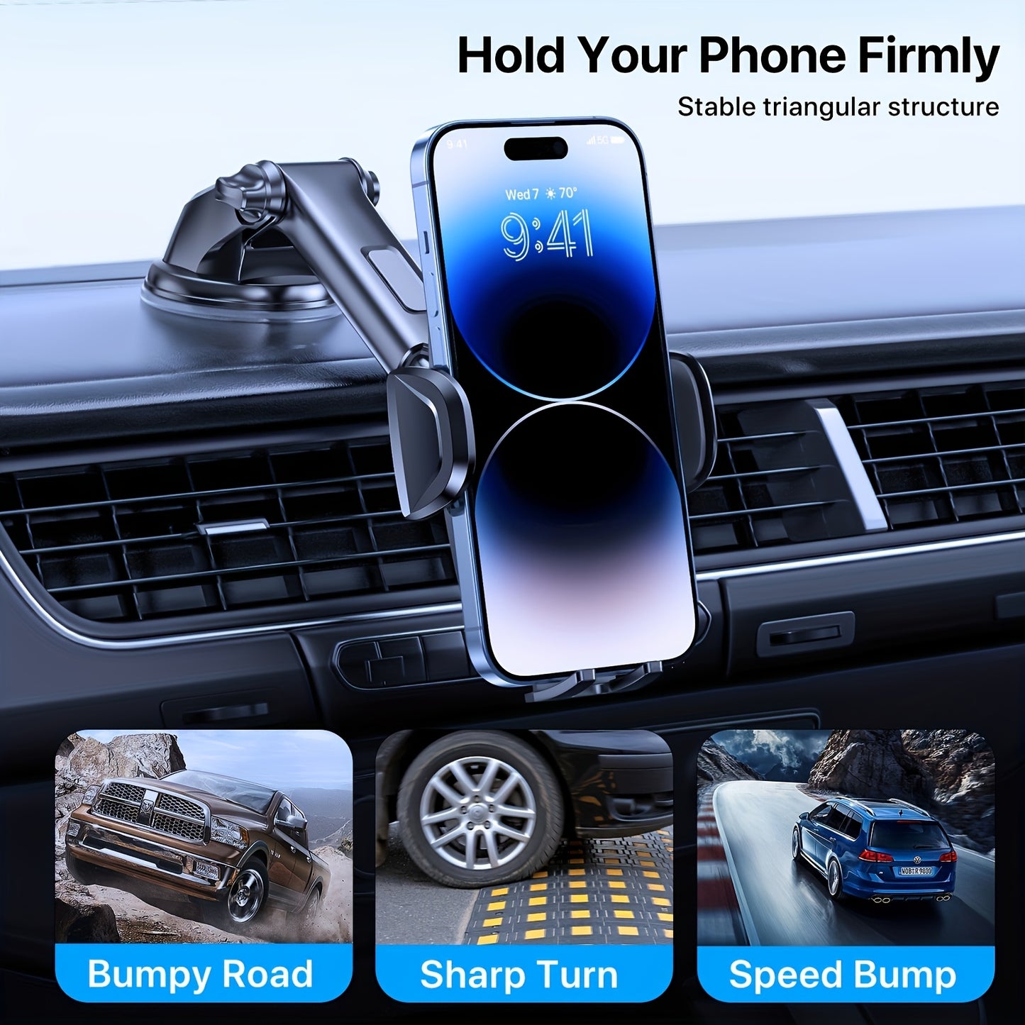 LOTUNY Car Phone Holder, Universal Hands-Free Phone Holders For Car, 3-in-1 Phone Mount For Car Dashboard Air Vent Fit For IPhone Samsung Google And All 4" To 7.2" Phones