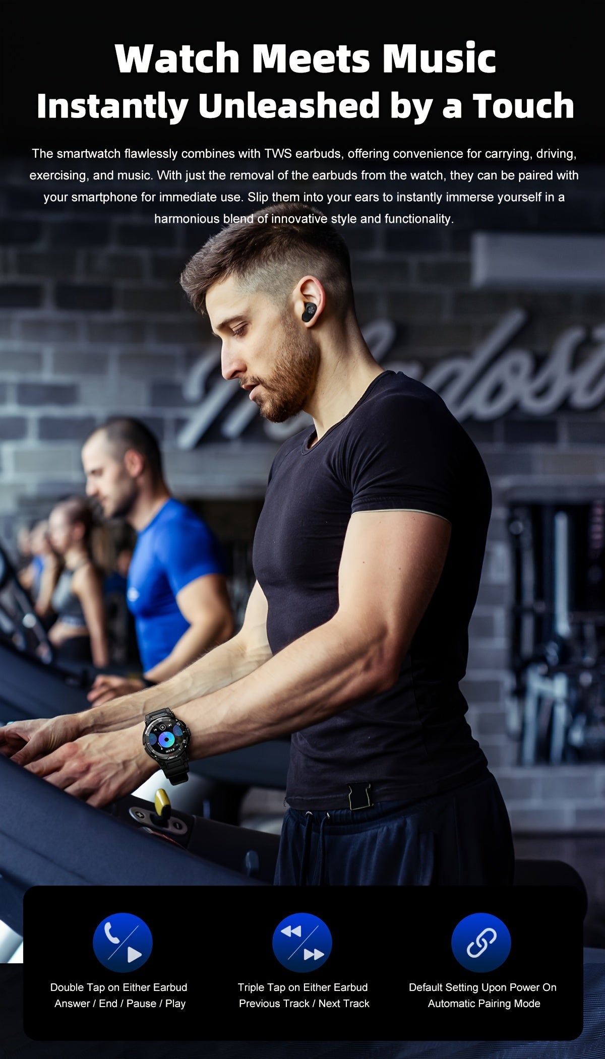 2025 New 3-In-1 Smartwatch with Wireless Earbuds for Men, Music And Fitness Features, 1.46-Inch HD Display, Call Functionality, Speaker, Recording, Sports Tracker, Compatible with Ios And Android, Long Battery Life