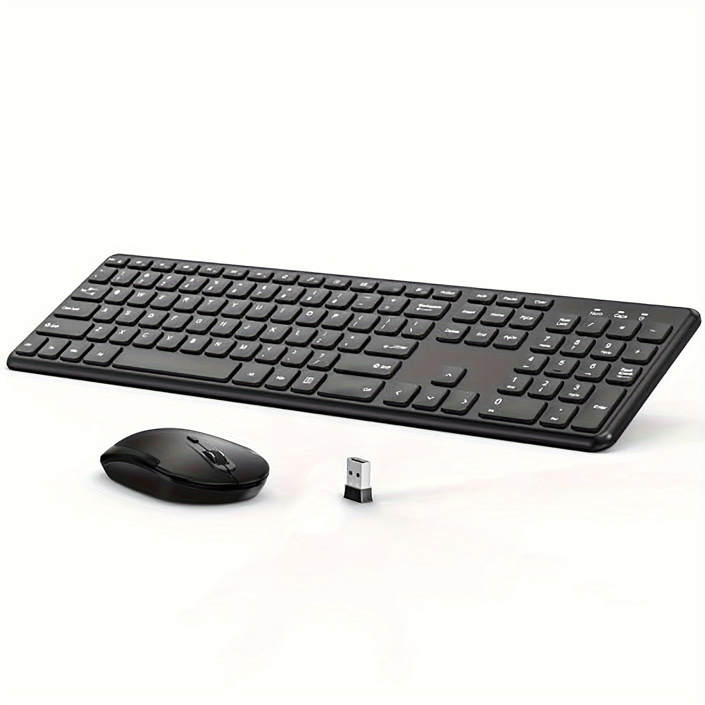 Wireless Keyboard And Mouse Combo, 2.4GHz Ultra Thin Full Size Wireless Keyboard Mouse Set For Laptop, PC, Desktop, Windows 7, 8, 10, Black And Silver