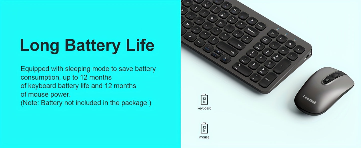 LeadsaiL Wireless Keyboard and Mouse Combo, Wireless USB Mouse and Computer Keyboard Set, Compact and Silent for Windows Laptop, Desktop, PC KF02-Grey