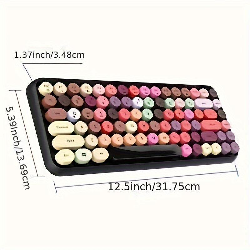 AJAZZ NACODEX 84 Keys Pink Wireless Keyboard With Cute Retro Round Keycaps, Comfortable Ergonomic Typewriter Keyboard Compatible With Android Windows IOS Suitable For Home And Office Keyboards