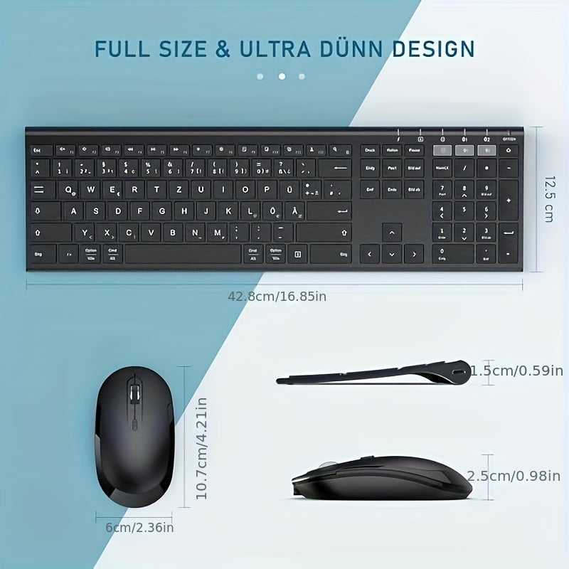 Wireless Keyboard And Mouse Combo, Multi-Device Rechargeable Keyboard And Mouse Set, Ultra-Slim Dual-Mode (BT 4.0 + USB) Keyboard And Mouse For Windows/ Mac OS/ IOS/ Android