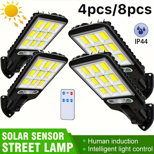 4pcs Solar Motion Sensor Lights with Remote Controller, Solar Panel Powered Security Lights, Pathway Light for Garden Garage Yard Backyard Patio