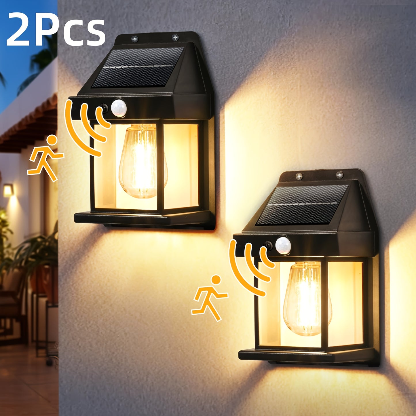 2pcs Solar Wall Lights Outdoor, Dusk to Dawn Motion Sensor Lights Waterproof, 2pcs Motion Sensor Solar Porch Lights with 3 Modes, for Patio, Garage, Shed, Solar Lights for Outside, Outdoor Solar Lights Waterproof, Garden Ligh