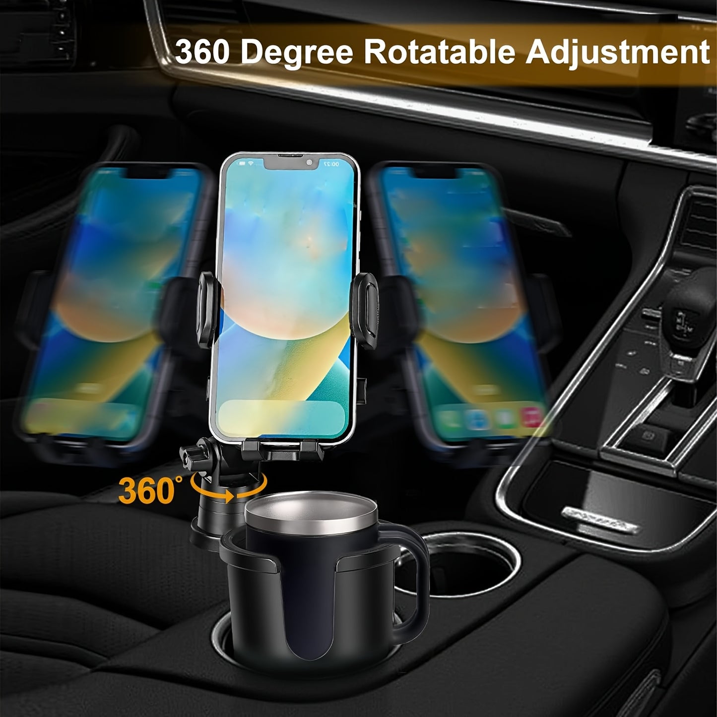 [YWOR 2-in-1 Car Phone Mount] YWOR 2-in-1 Car Cup Phone Mount - Waterproof ABS Design, 360-Degree Rotation, Compatible with iPhone & All Smartphones, Ideal for Car and Travel Use | Adjustable Phone Mount | Durable ABS Materia