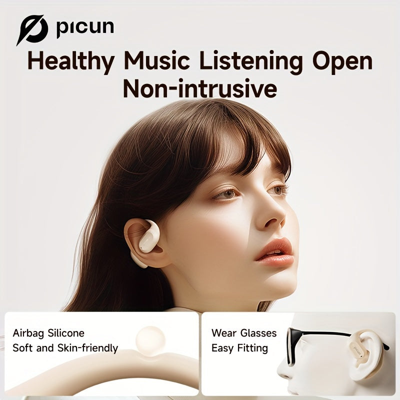 Picun H1 Ultra-Lightweight Wireless Earbuds - True Open Ear Design for Unmatched Comfort - HD Sound with CVC Noise Cancellation - LED Power Display & Touch Control - Perfect for Running, Cycling, and Workouts