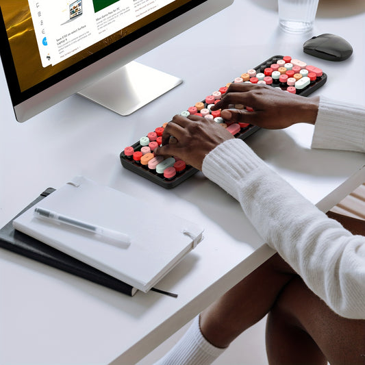 Colorful Full-Size Wireless Keyboard and Mouse Combo - 2.4G Plug and Play Computer Typewriter Set with Vibrant Design and Seamless Connectivity - Easy to Use and Space-Saving Design