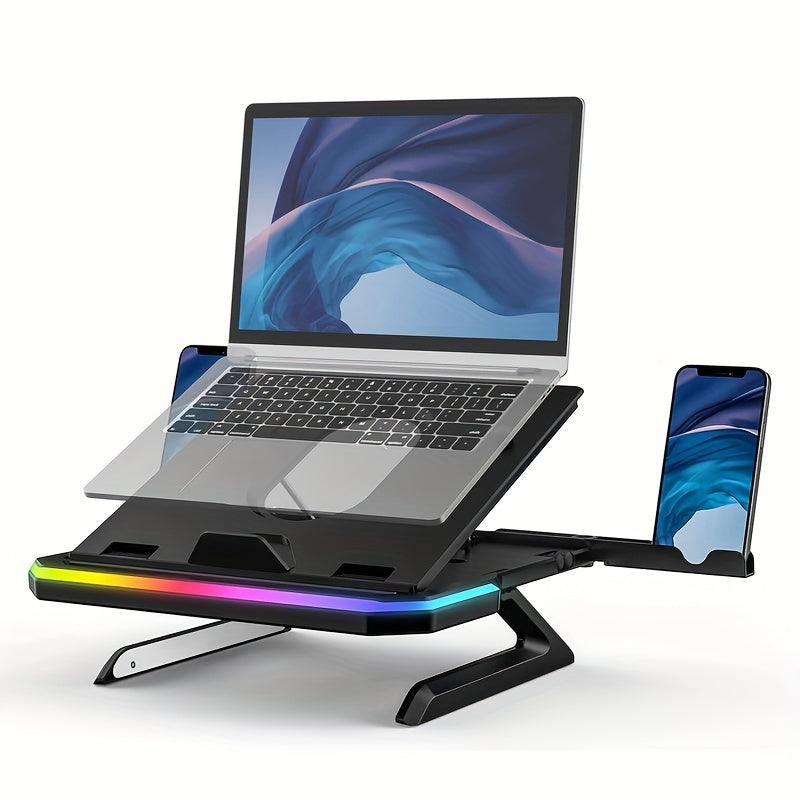 Laptop Stand With Two Mobile Phone Holders Height-Adjustable Notebook Stand With RGB Lighting Laptop Holder Compatible With MacBook Surface Samsung Dell 10-17 Inch Laptops