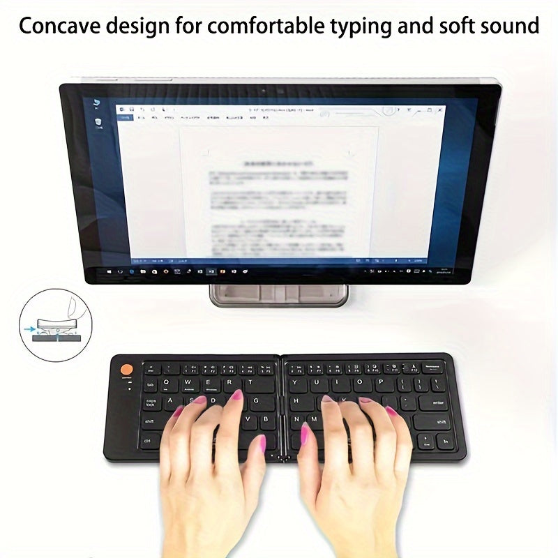 Ambidextrous Rechargeable Foldable Wireless Keyboard - Compatible with Windows & Android OS Tablets, USB-C Charging, Lithium Polymer Battery - No Charger Included