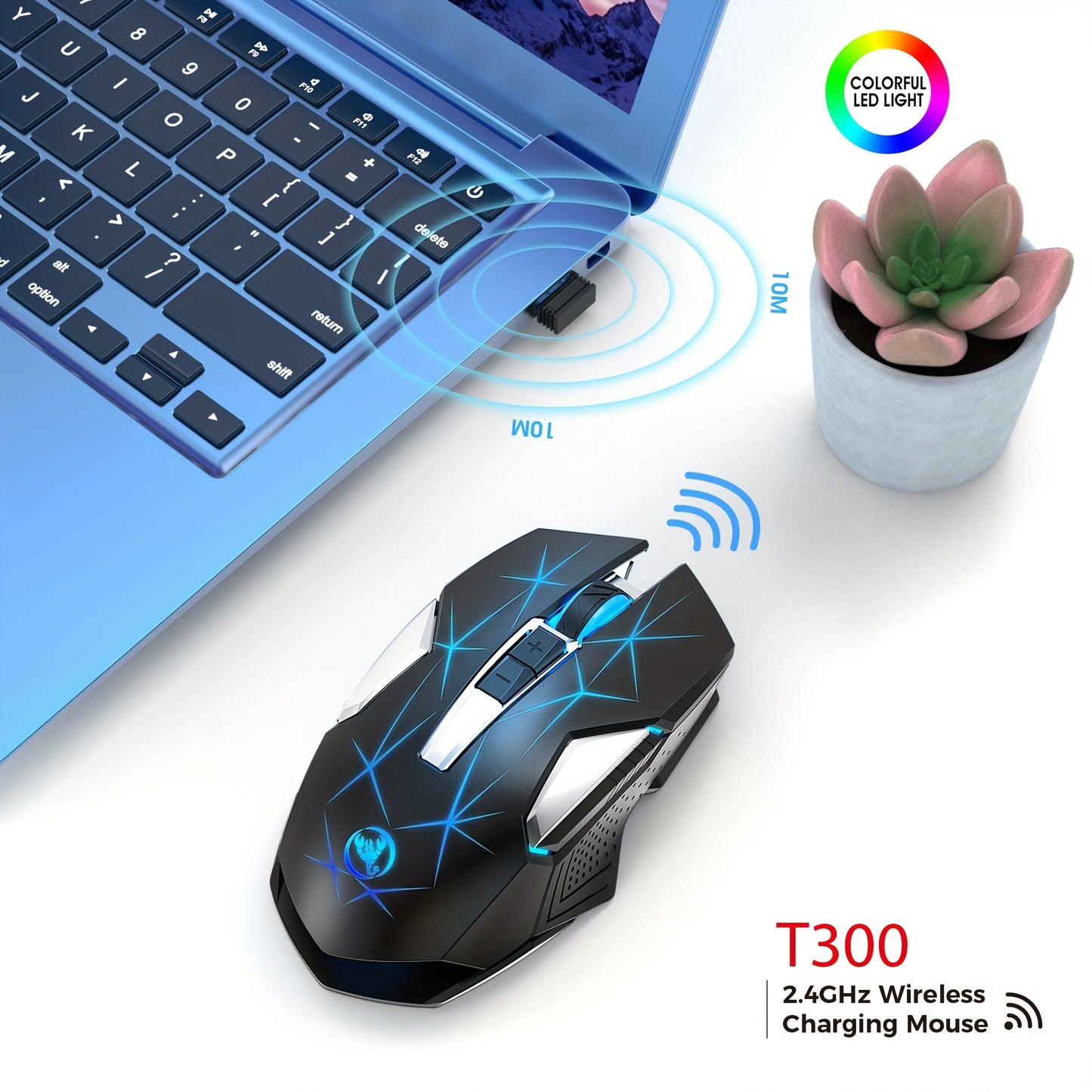 HXSJ-T300 Wireless Mouse with Type-C Charging, 2.4G, Animal Print Design - Compatible with PCs, Laptops & Desktops