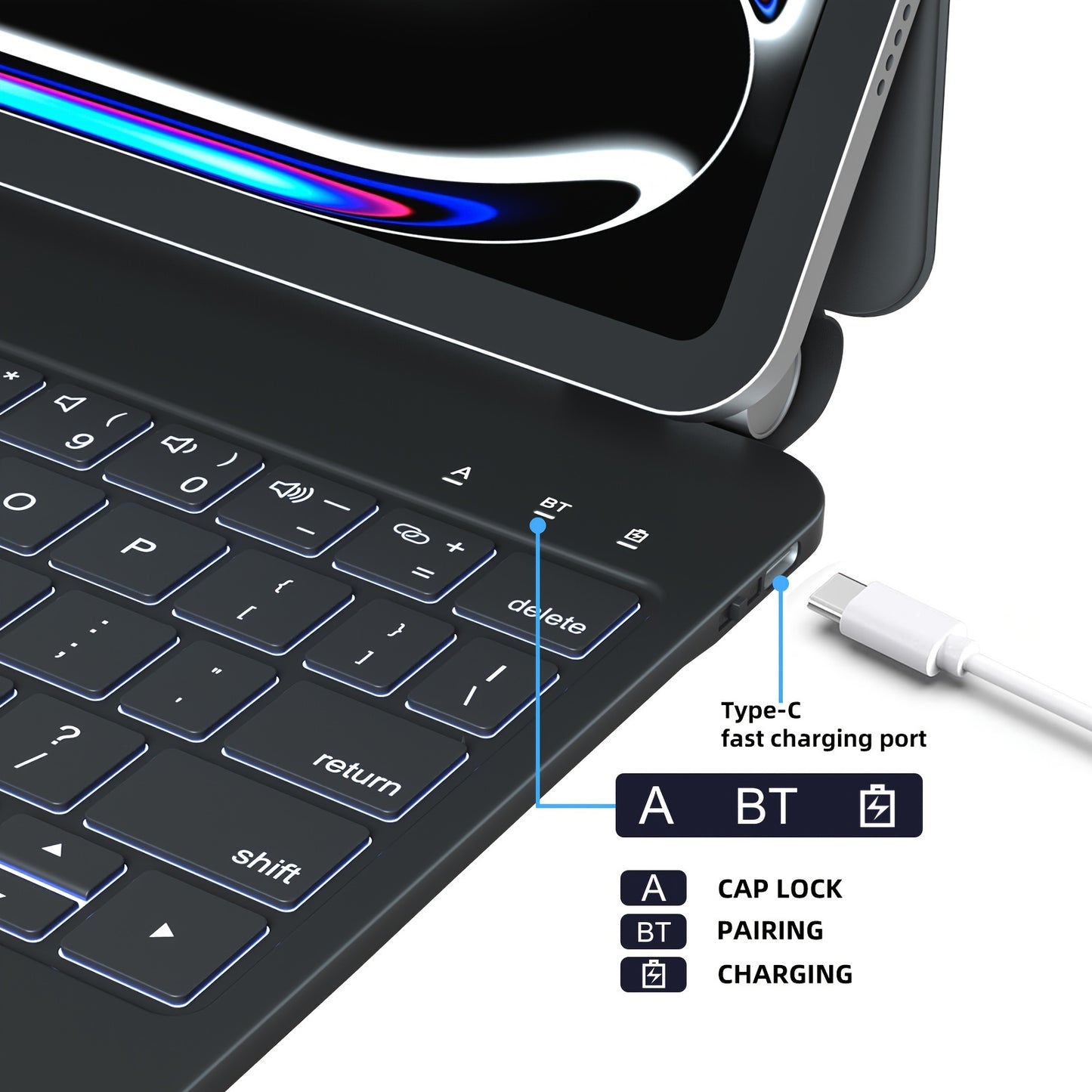 DVWDVW 7-Color Backlit For IPAD Keyboard Case, PU Leather, Magic Magnetic Stand Keyboard For IPad Pro 2024 (M4) With Multi-Touch Trackpad, Floating Design, 7 Colors Backlit, Wireless Keyboard Case