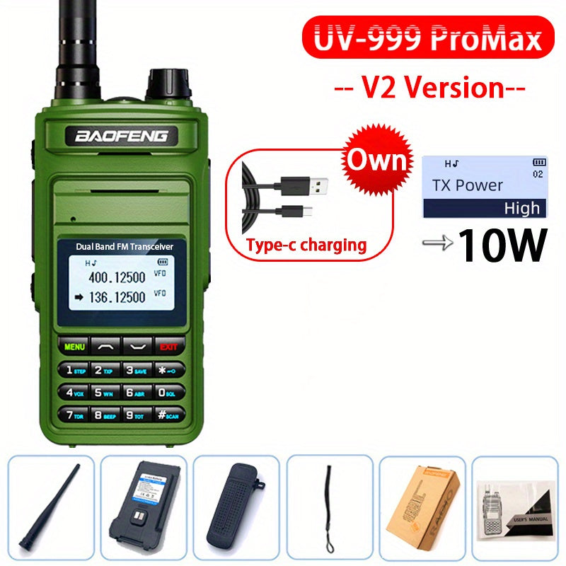 2023 BAOFENG New UV999 Pro Max 10W V2 Professional 999 Channels Walkie Talkie Type-C Fast Charger Long Range Dual Band UHF VHF Two Way Radio Upgrade Handheld Transceiver