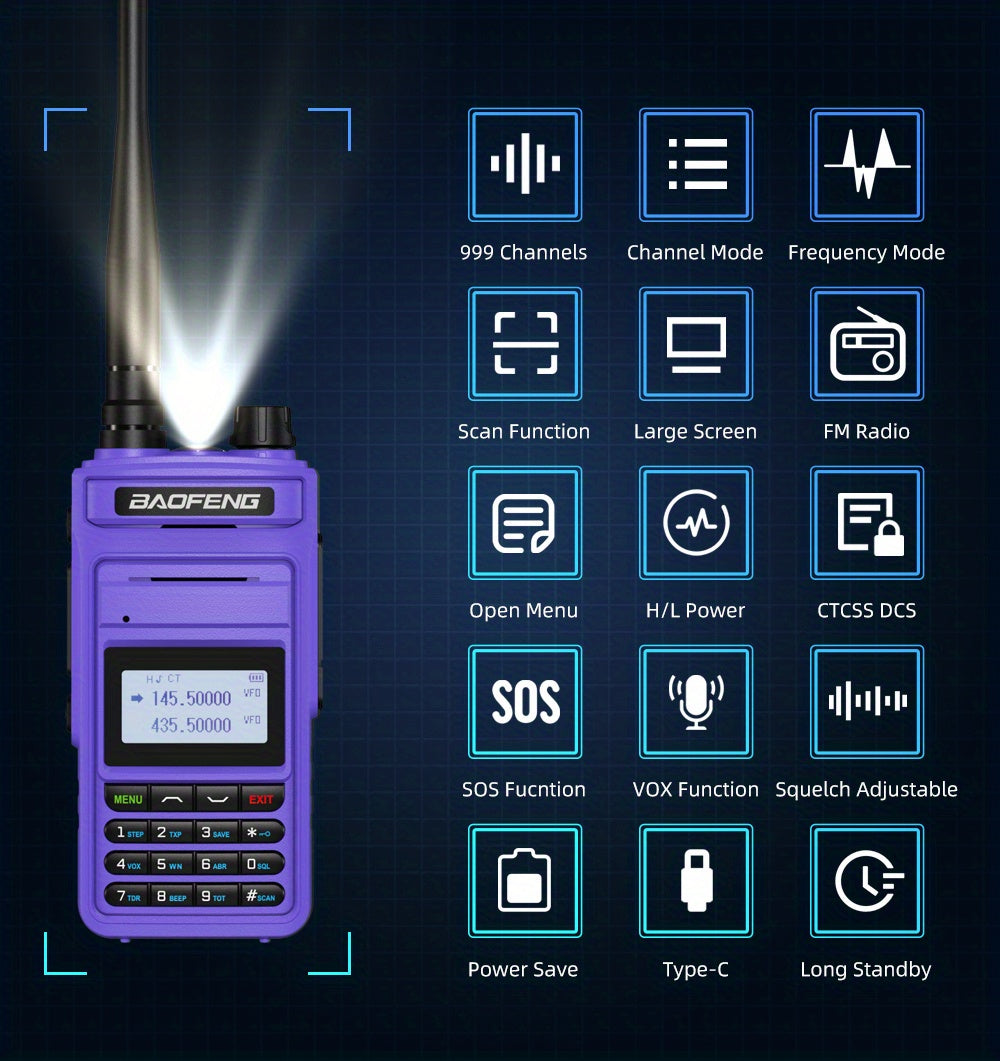 2023 BAOFENG New UV999 Pro Max 10W V2 Professional 999 Channels Walkie Talkie Type-C Fast Charger Long Range Dual Band UHF VHF Two Way Radio Upgrade Handheld Transceiver