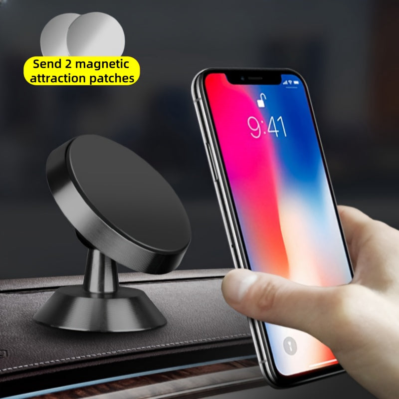 Magnetic Car Phone Mount, Aluminum Alloy Strong Magnet Holder, 360° Rotation Dashboard Stand, Waterproof, Universal Compatibility with Smartphones, No Charge Needed, Metal Bracket with 4 Powerful Built-in Magnets