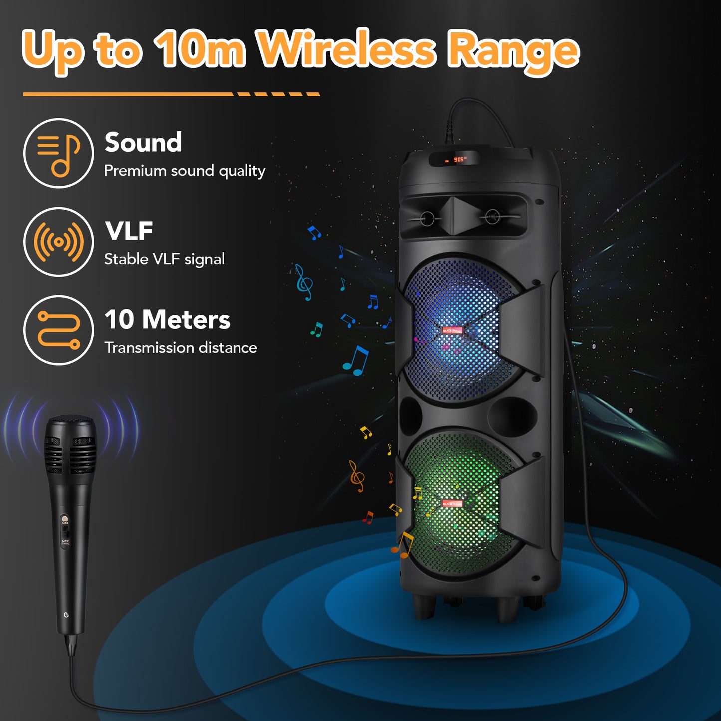 Portable Wireless PA Speaker, Bluetooth Speakers Loud Sound Powerful Subwoofer System, Support AUX USB FM Wired Microphone Audio Input, Built-in Rechargeable Battery Speaker with LED Light, Wired Microphone and Remote Control