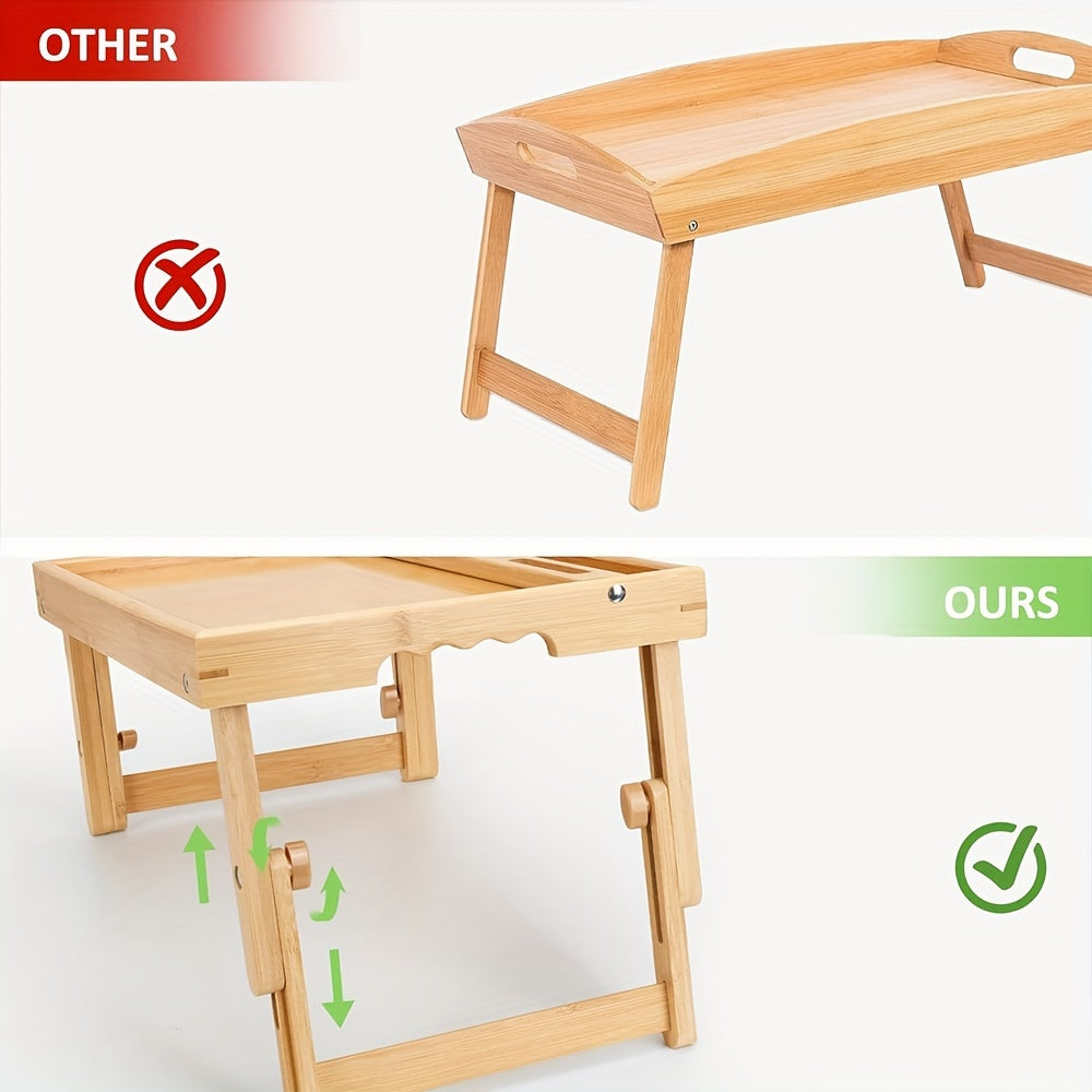 Adjustable Bamboo Bed Tray Table - 2pcs Folding Laptop Desk with Phone Holders - Space Saving, Easy Storage, 15.7x11x7.2in